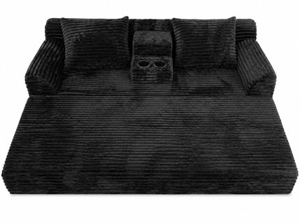 Soft Striped Convertible Sofa Bed, Dual Use Lounge Couch With Cup Holders And Pillows