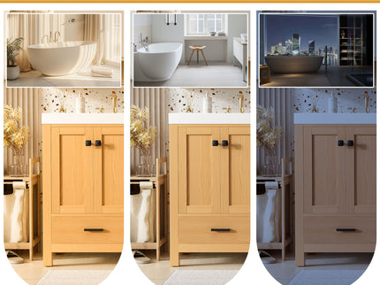 Bathroom Vanity With Double Sink, Soft Close Doors & Drawers Handles - Wood
