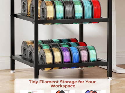 3D Printer Stand With Filament Storage, T-Type Holder, Built In Power Panelб Open Frame Printer Workstation - Black