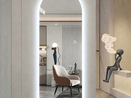LED Full Length Wall Mirror With Symmetrical Arch Design, 3 Color Dimmable Lighting - Silver