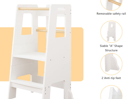 Standing Tower, Child Kitchen Step Stool Toddler, Montessori Stool Adjustable Height - White