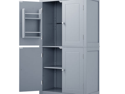 Elegant Bathroom Floor Storage Cabinet With 4 Doors, Adjustable Shelves