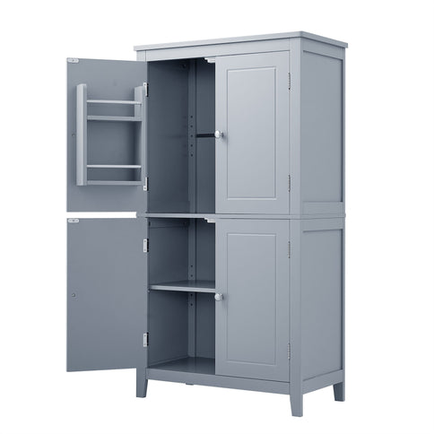 Elegant Bathroom Floor Storage Cabinet With 4 Doors, Adjustable Shelves