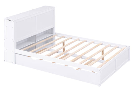 Storage Platform Bed With Pull Out Shelves And Trundle