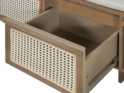 Entryway Shoe Bench With Drawers & Button Tufted Cushion