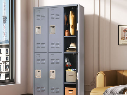 6 Door Lockers With Lock For Employees, Storage Cabinet For Home, Gym, Office, School, Garage - Gray