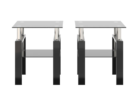 Modern Tempered Glass Tea Table, End Square Table For Living Room (Set of 2) - Black