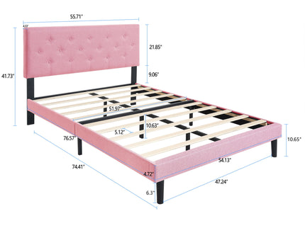 Modern Upholstered Platform Bed Frame With Button Tufted Fabric Headboard