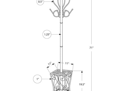 Coat Rack, Hall Tree, Free Standing, 8 Hooks, Entryway, Umbrella Holder, Transitional - Black
