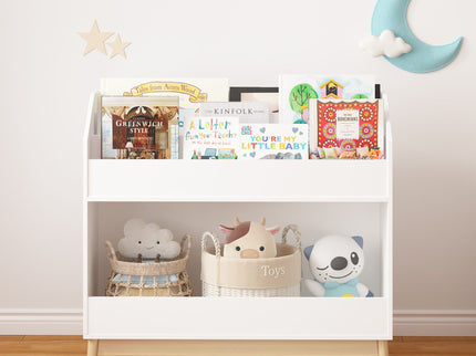 Bookcase Organizer With Storage, 3 Tier Toddler Book Display Shelf For Playroom - White