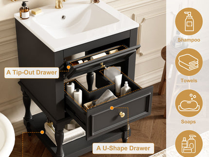 Retro Design Bathroom Vanity With Sink, 2 Drawer Storage Cabinet