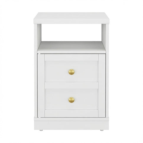 Nightstand With Door & Shelf, 2 Drawer Side Table