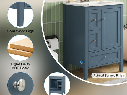 Modern Bathroom Vanity With Sink, Soft Close Drawers & Door, Storage Rack