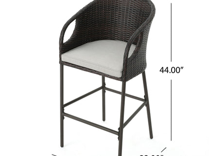 Outdoor 31" Rattan Barstools With Waterproof Cushions (Set of 2) - Multi Brown