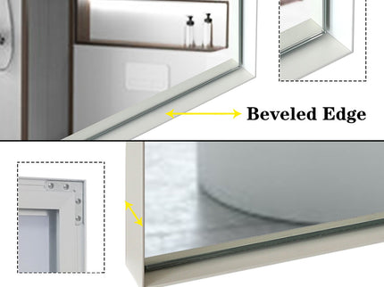 Rectangular Wall-Mounted Beveled Bathroom Mirror, Square Angle Metal Frame Wall Mounted Bathroom Mirrors For Wall (Horizontal & Vertical) - Glossy White