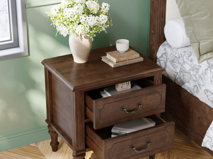 Fluted Nightstand With 2 Drawers, Bedside Table - Walnut