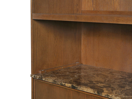 Tall Bookcase Storage Cabinet With 3 Open Shelves & Fluted Double Doors
