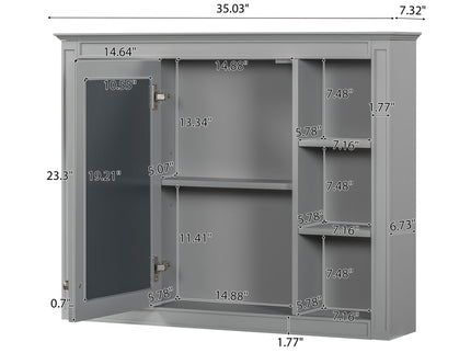 Wall Mounted Medicine Cabinet With Mirror, Storage Cabinet Featuring 6 Open Shelves And Adjustable Interior