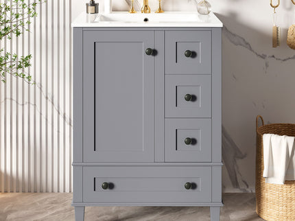 Bathroom Vanity With Integrated Basin, Soft Close Drawers, Door Mounted Double Layer Shelf