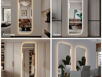 Irregular Shape LED Full Length Wall Mirror With 3 Color Dimmable Lighting - Silver