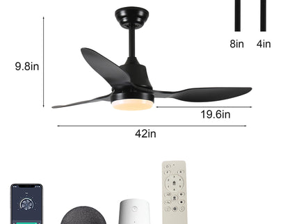Ceiling Fan With Light, 3 Blades, Remote Control, 6 Speed Reversible DC Motor For Living Room - Black
