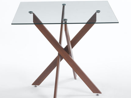Dining Table With Cross Metal Leg And Tempered Glass, Modern Space Saving Kitchen Table For Living Room Legs, Square Table