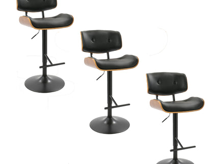 Lombardi - Mid Century Modern Adjustable Barstool With Swivel With Straight T Footrest (Set of 3)