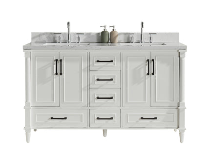 Freestanding Double Bathroom Vanity With Extra Black Handles - White