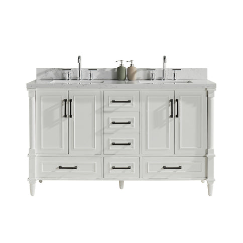 Freestanding Double Bathroom Vanity With Extra Black Handles - White