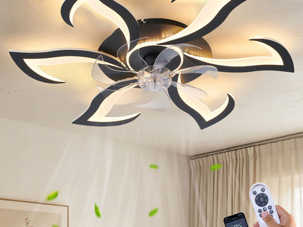 Flower Ceiling Fan With LED Dimmable Light, Flush Mount Ceiling Fan With Remote Control, Low Profile Design, 6 Speeds, Timing Function