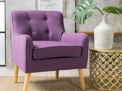 Modern Arm Chair With Tufted Back And Wooden Legs