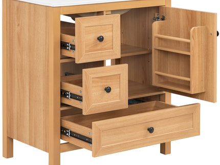 Modern Bathroom Vanity With Sink, Soft Close Drawers & Door, Storage Rack