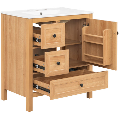 Modern Bathroom Vanity With Sink, Soft Close Drawers & Door, Storage Rack