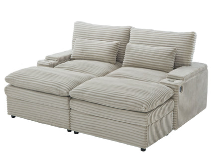 Convertible Loveseat Sofa With Storage, USB Ports, Cup Holders