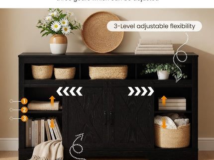 Farmhouse TV Stand With Sliding Barn Doors & Adjustable Storage