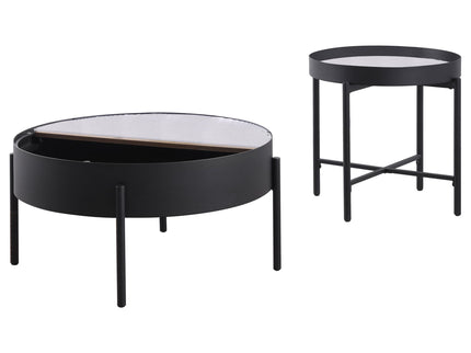 Rafael - 2 Piece Coffee Table Set With Sliding Storage - Tan / Black