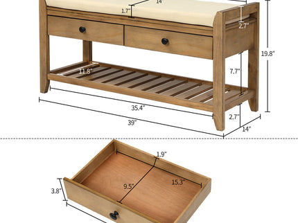 Multipurpose Entryway Shoe Rack With Cushioned Seat And Drawers