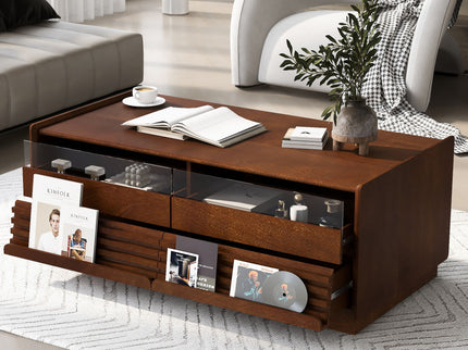 Modern Rectangle Coffee Table With 4 Drawers And 2 Display Shelves