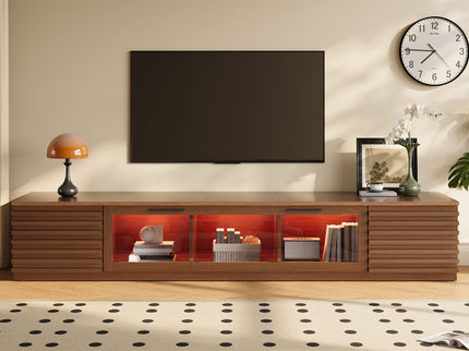 TV Stand With LED Lighting, Soft Closing Hinges, Cable Management - Walnut