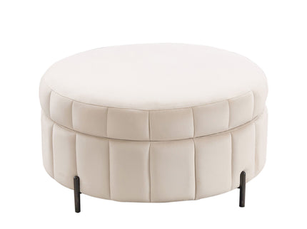 Upholstered Round Ottoman With Reversible Lid, Channel Tufted Pumpkin Shape