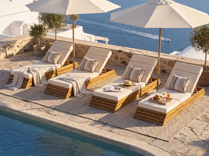 Chaise Lounge Set With 4 Fold Cushion And Built In Headrest
