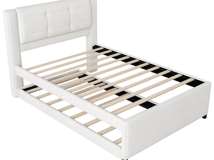 Upholstery Platform Bed With Trundle, Trundle Can Be Flat Or Erected
