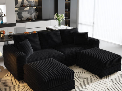 Deep Seat Convertible Sofa With Soft Pillows And Ottomans