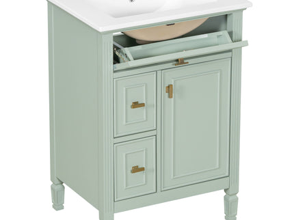 Bathroom Vanity With Sink, Flip Drawer, 2 Drawers, Adjustable Shelf