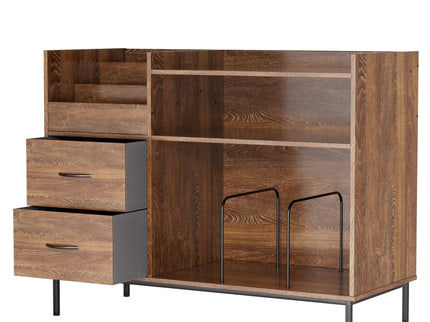 Eco-Friendly Vinyl Record Player Stand With Flip-Top Storage, Media Console With Dual Outlets And Dustproof Drawers