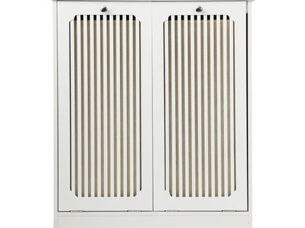 Louvered Flip Top Laundry Cabinet With Dual Fabric Baskets - White