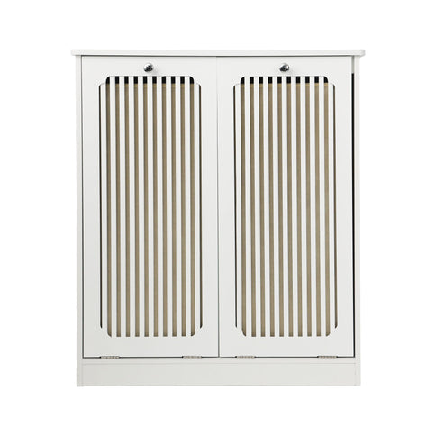 Louvered Flip Top Laundry Cabinet With Dual Fabric Baskets - White