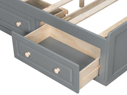 Queen Size Platform Bed Frame With 6 Drawers - Gray