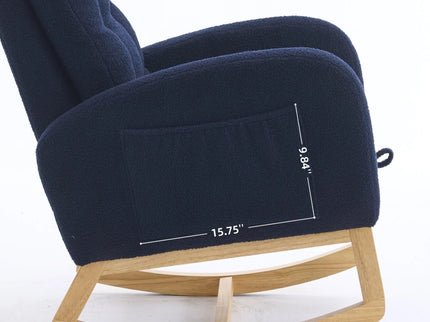 Ly-5104 - Accent Rocking Chair With Footrest & Storage Pocket For Living Room - Blue
