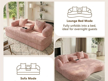 2 In 1 Convertible Sleeper Sofa Bed With Cup Holders